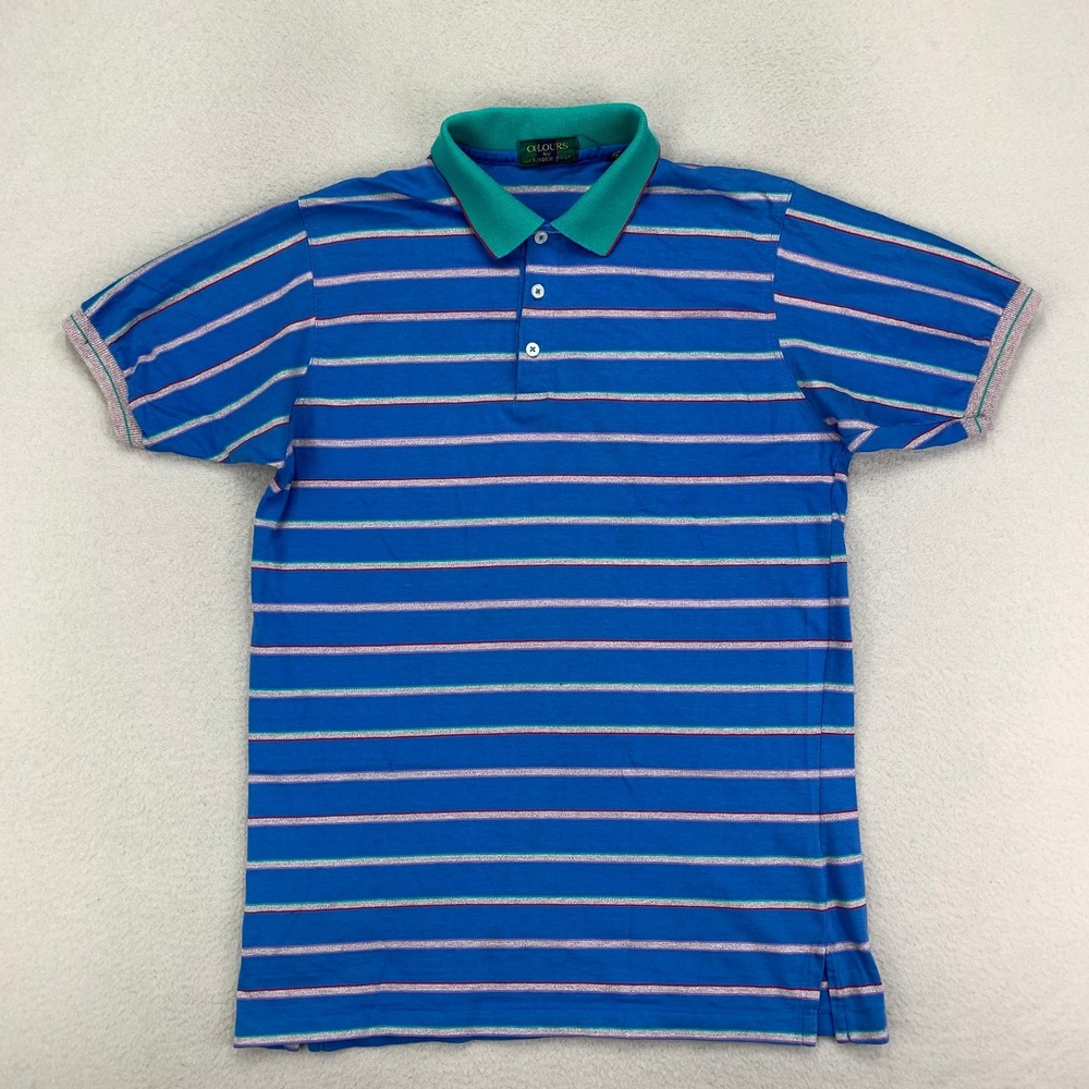 VTG 90s Alexander Julian Polo Shirt Mens Large‎ Blue Striped Retro USA Ringer